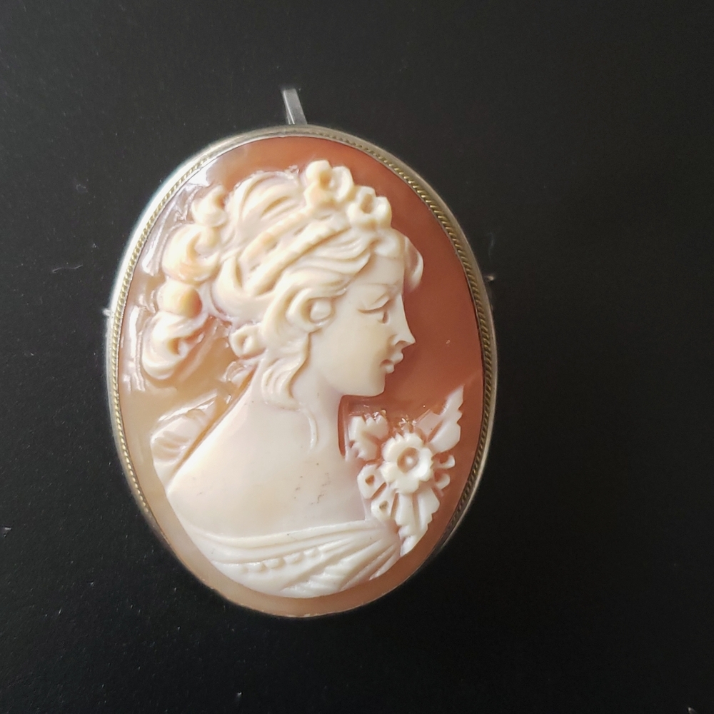 Coral Cameo. The brooch latch is broken, but it can be used as a pendant
